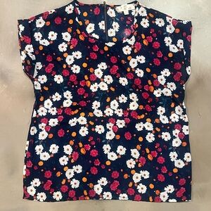 Hippie Rose Navy Floral Cap Sleeve Blouse with White, Pink & Orange Flowers